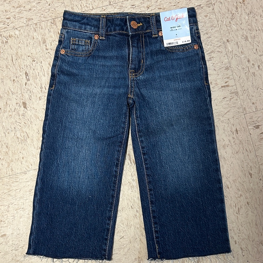 Cat & Jack Blue Denim girls raw edge jeans ankle length size 4T 🆕